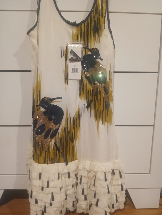 French Connection Dresses & Skirts - French Connection White Tank Dress with Gold and Black Sequin Appliqués